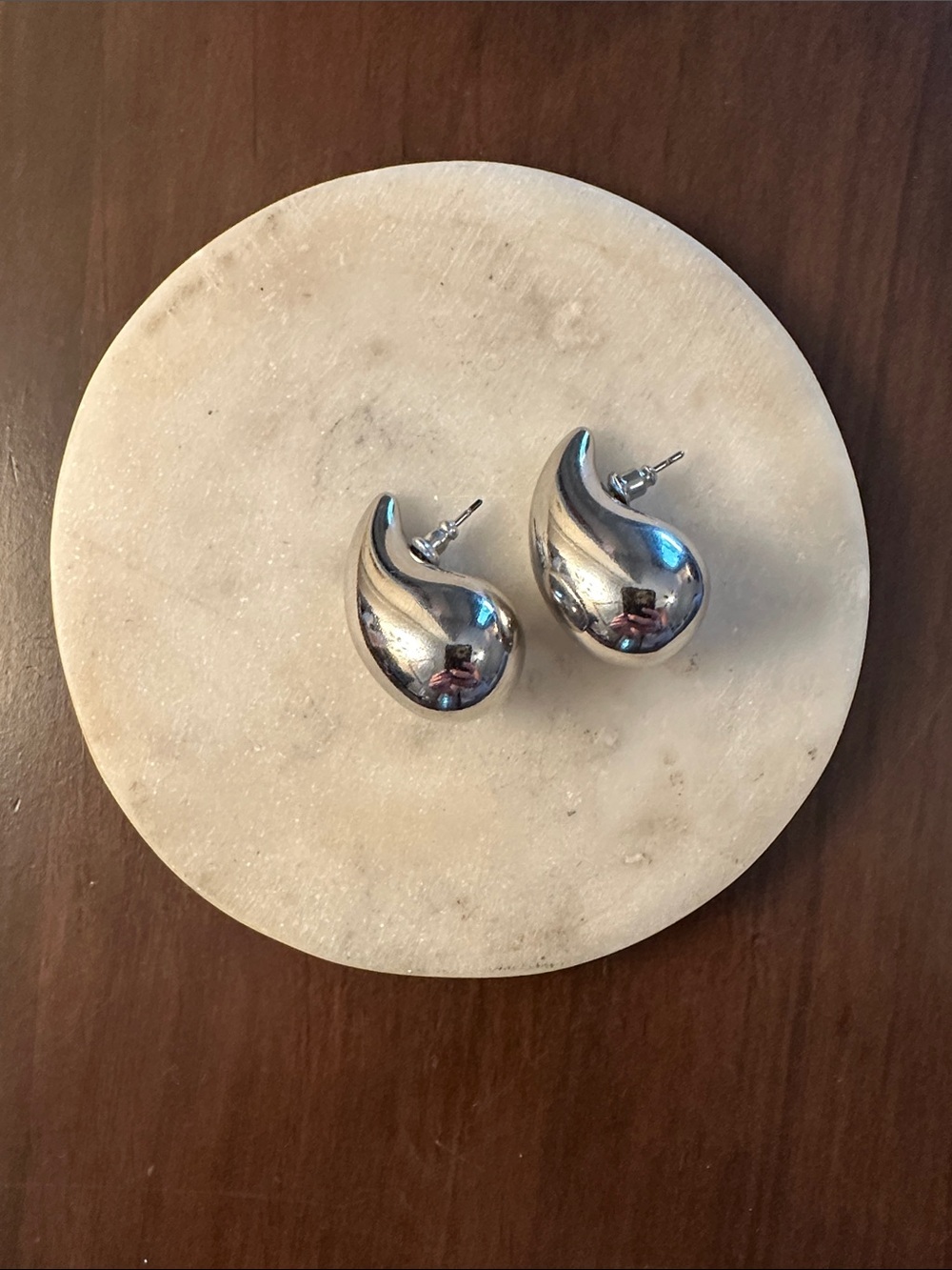 Silver Teardrop Statement Stud Earrings - Women Jewelry